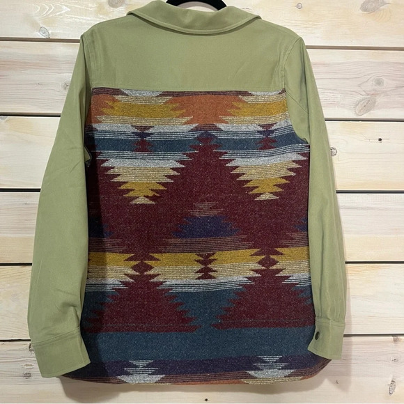 Doe & Rae Aztec Print Green Oversized Shacket - Picture 1 of 5